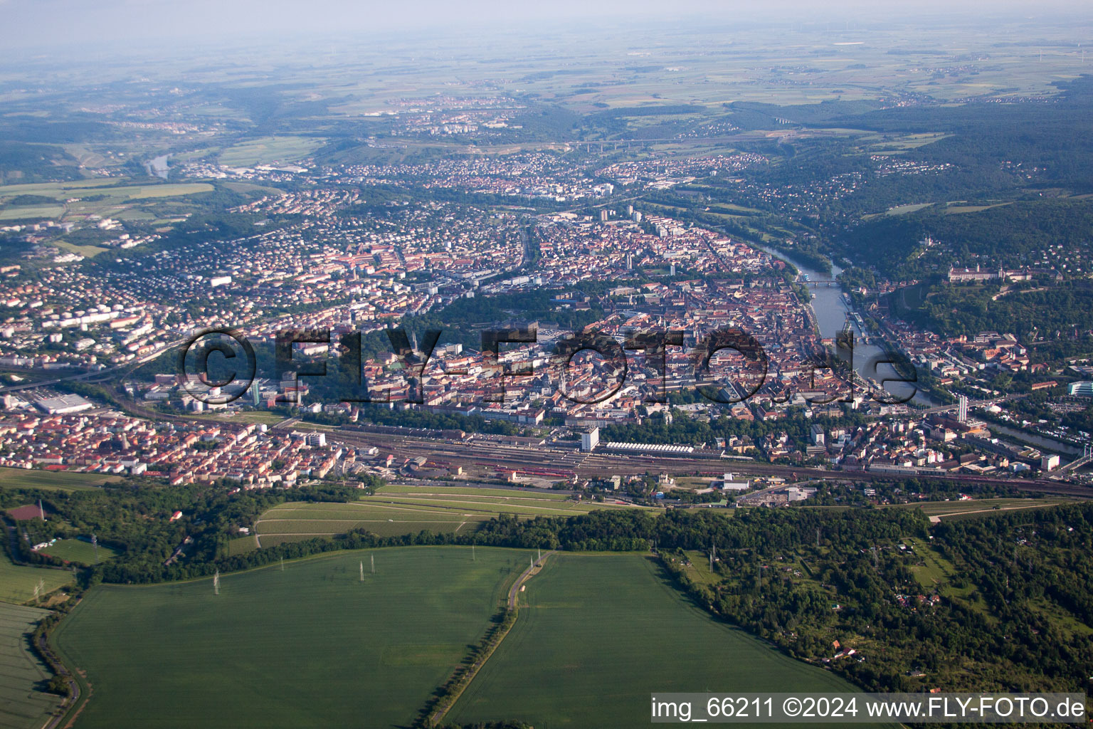 Aerial photograpy of Old Town in Würzburg in the state Bavaria, Germany