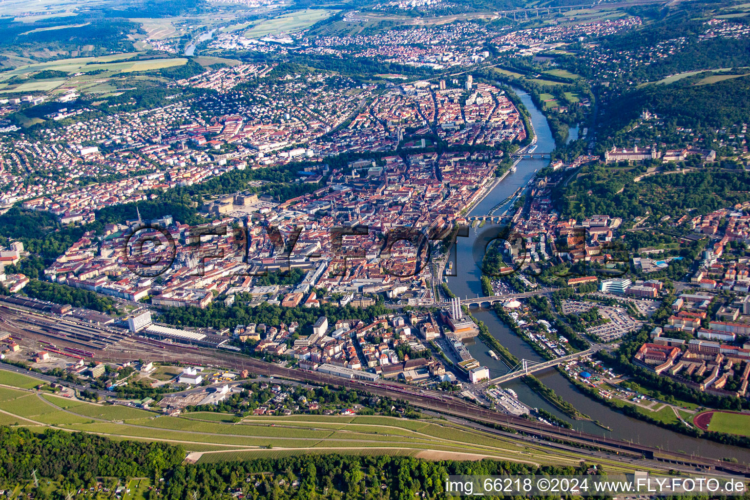 Aerial view of District Altstadt in Würzburg in the state Bavaria, Germany