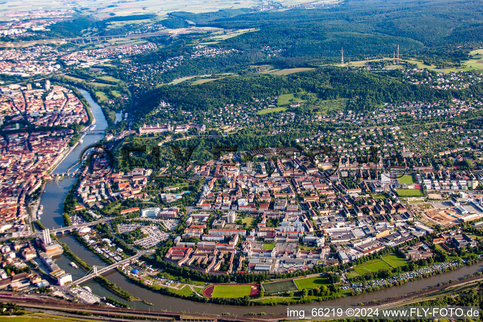 Aerial photograpy of District Zellerau in Würzburg in the state Bavaria, Germany