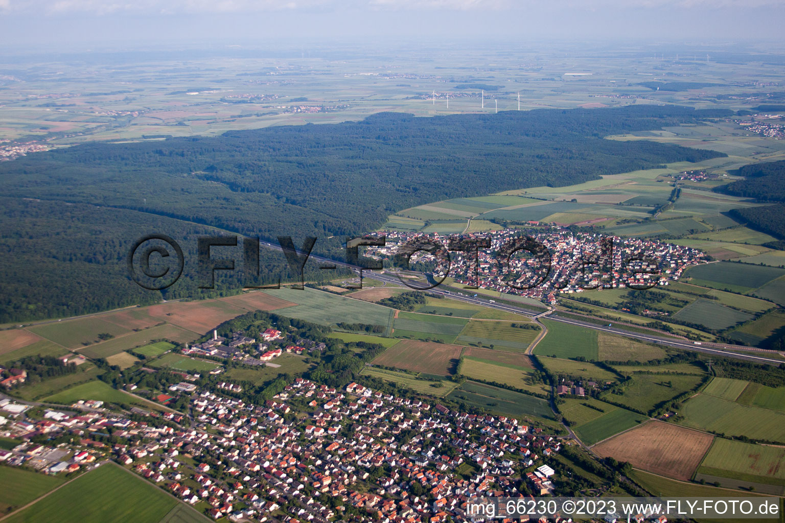 Aerial view of Box in Eisingen in the state Bavaria, Germany