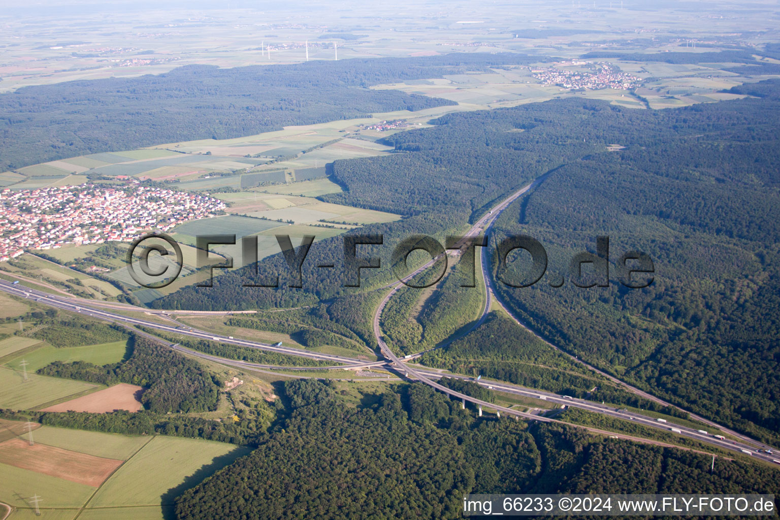 Aerial view of Kist, A43/A41 Triangle Würzburg West in Würzburg in the state Bavaria, Germany