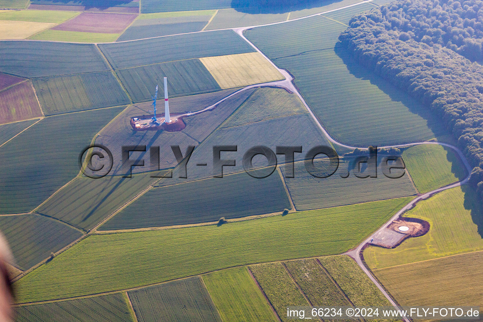 Wind farm construction site in the district Oberaltertheim in Altertheim in the state Bavaria, Germany