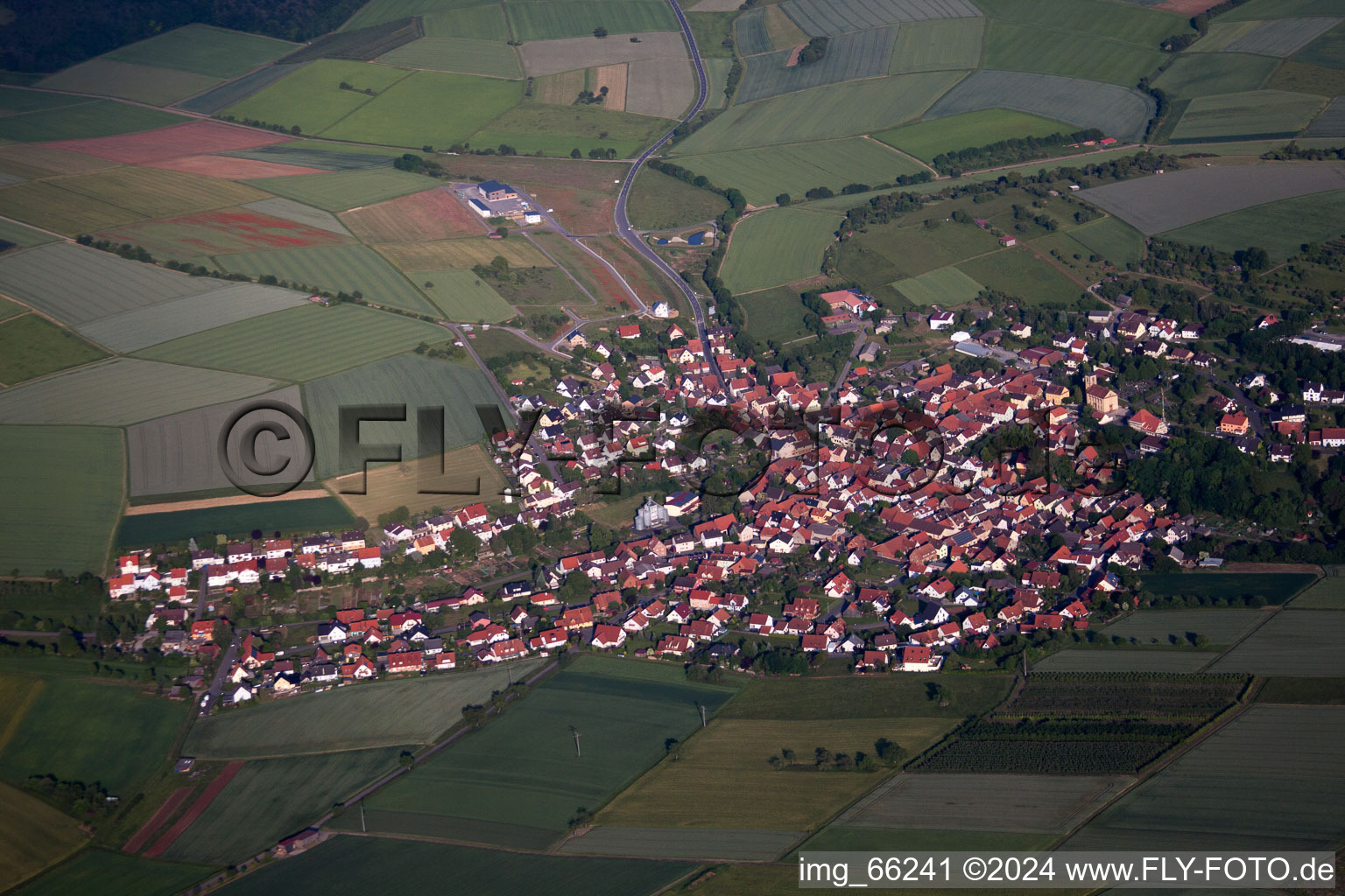 Aerial view of District Oberaltertheim in Altertheim in the state Bavaria, Germany