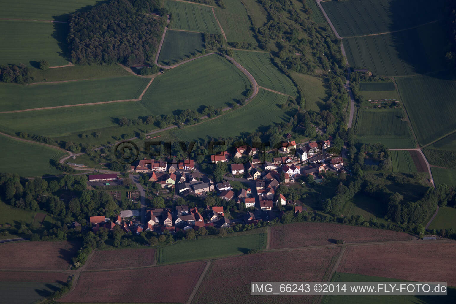 Aerial view of Altertheim in the state Bavaria, Germany
