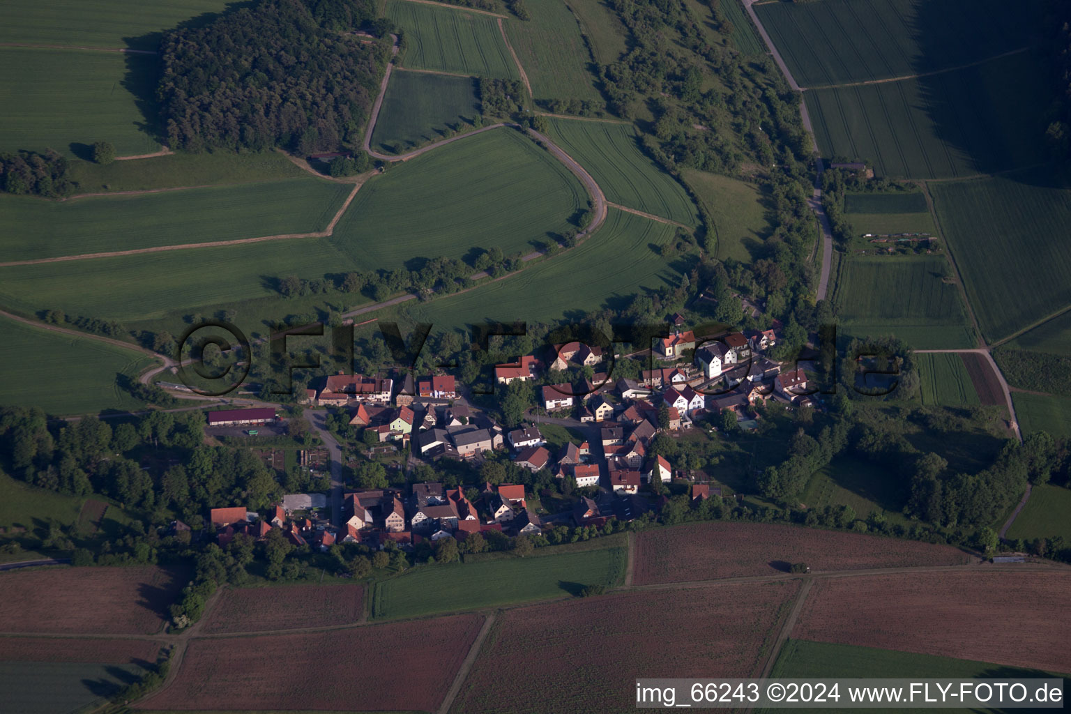 Aerial view of Altertheim in the state Bavaria, Germany