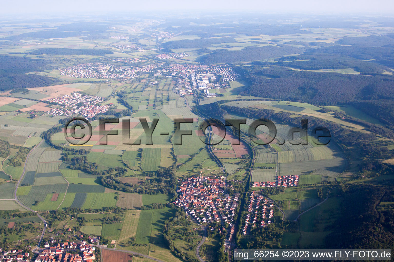Tauberbischofsheim in the state Baden-Wuerttemberg, Germany seen from above