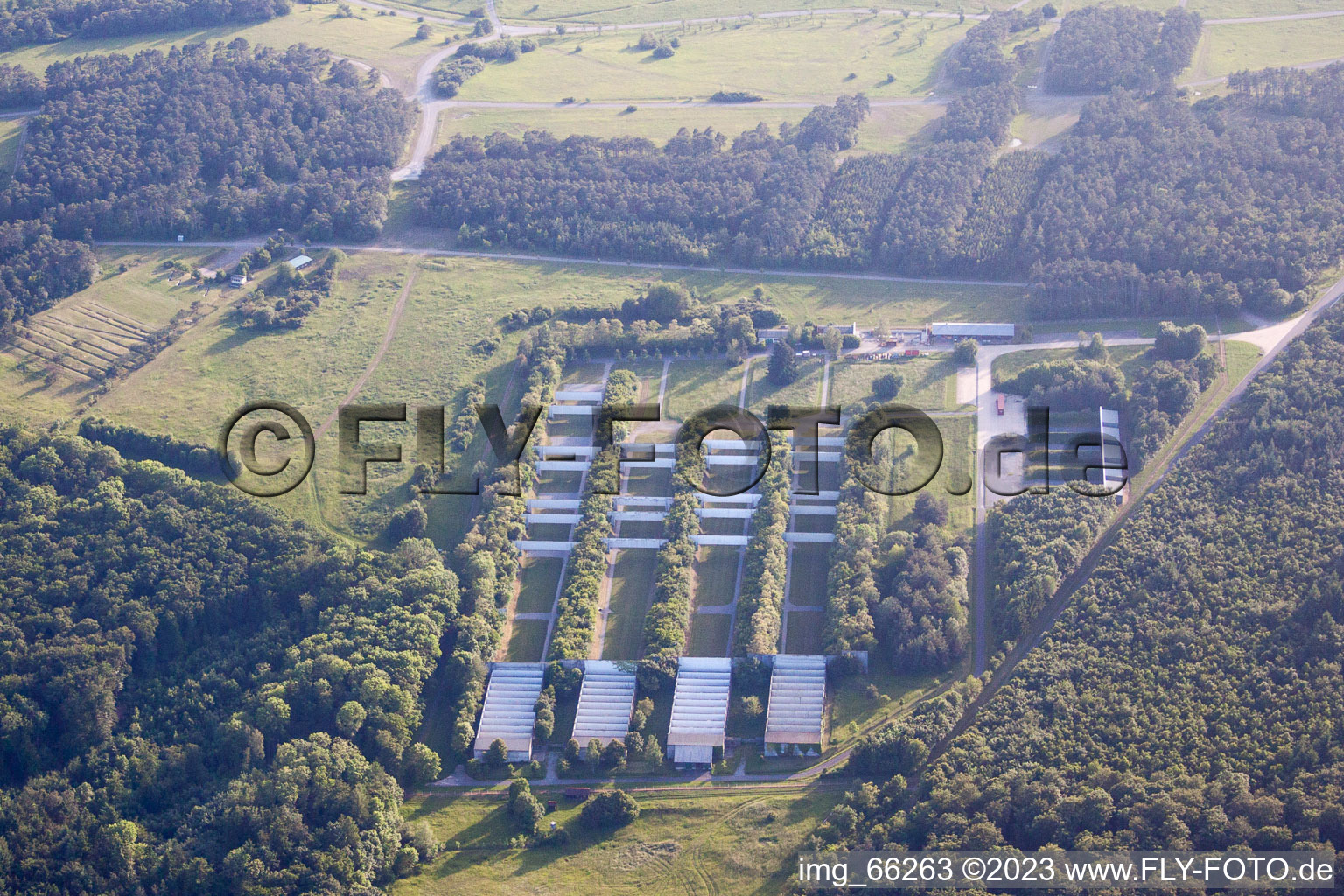 Aerial view of Shooting range in Hardheim in the state Baden-Wuerttemberg, Germany