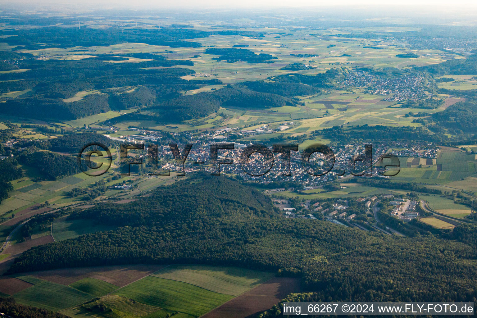 Oblique view of Hardheim in the state Baden-Wuerttemberg, Germany