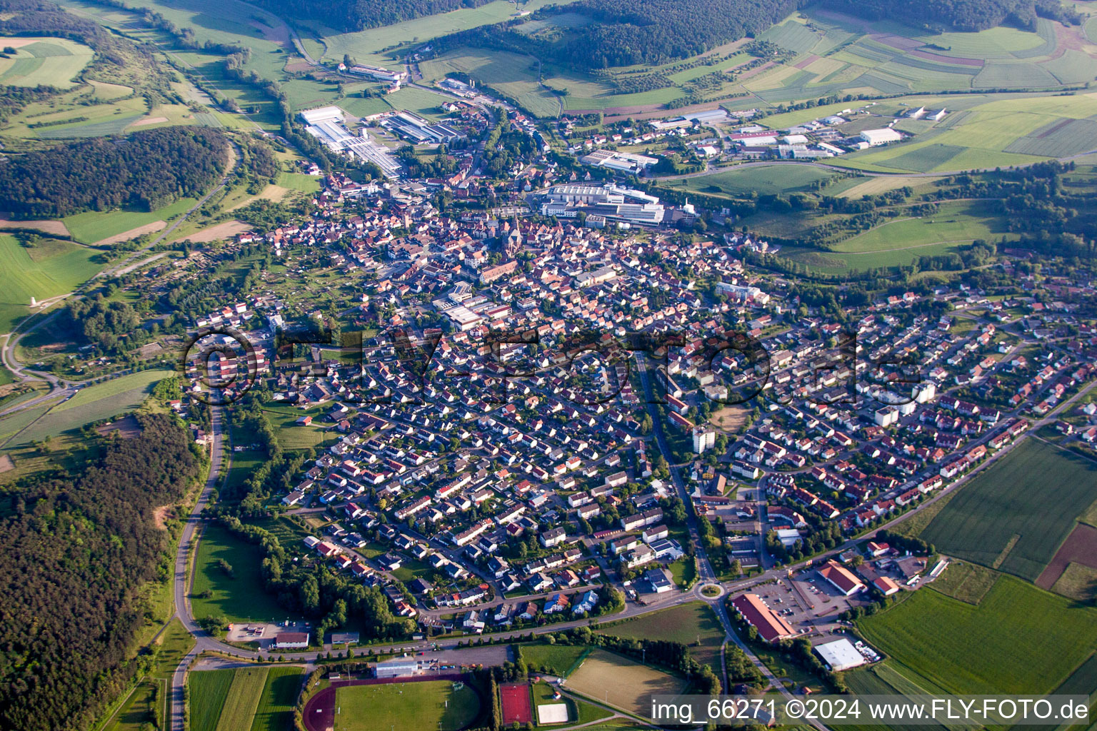 Town View of the streets and houses of the residential areas in Hardheim in the state Baden-Wurttemberg, Germany