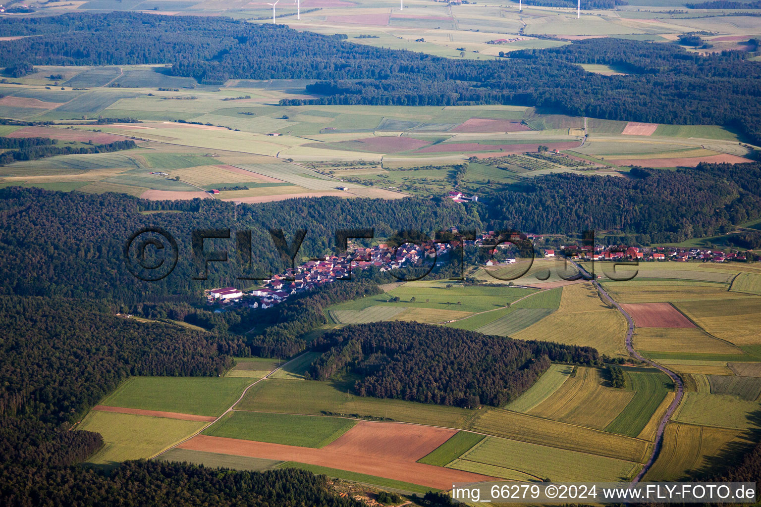 Village - view on the edge of agricultural fields and farmland in Waldstetten in the state Baden-Wurttemberg, Germany