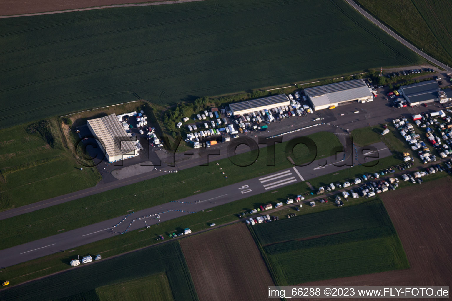 Airfield in Walldürn in the state Baden-Wuerttemberg, Germany from the plane