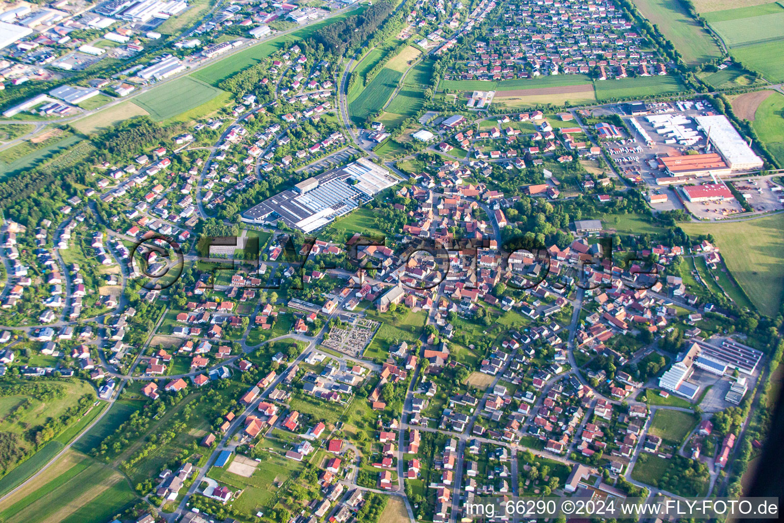 Aerial view of District Hainstadt in Buchen in the state Baden-Wuerttemberg, Germany