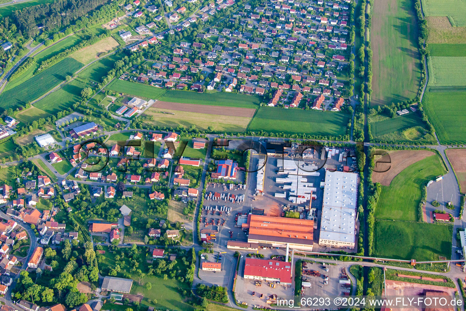 Building and production halls on the premises of Braas GmbH - Verkaufsregion and Lager Hainstadt in Buchen in the state Baden-Wurttemberg, Germany