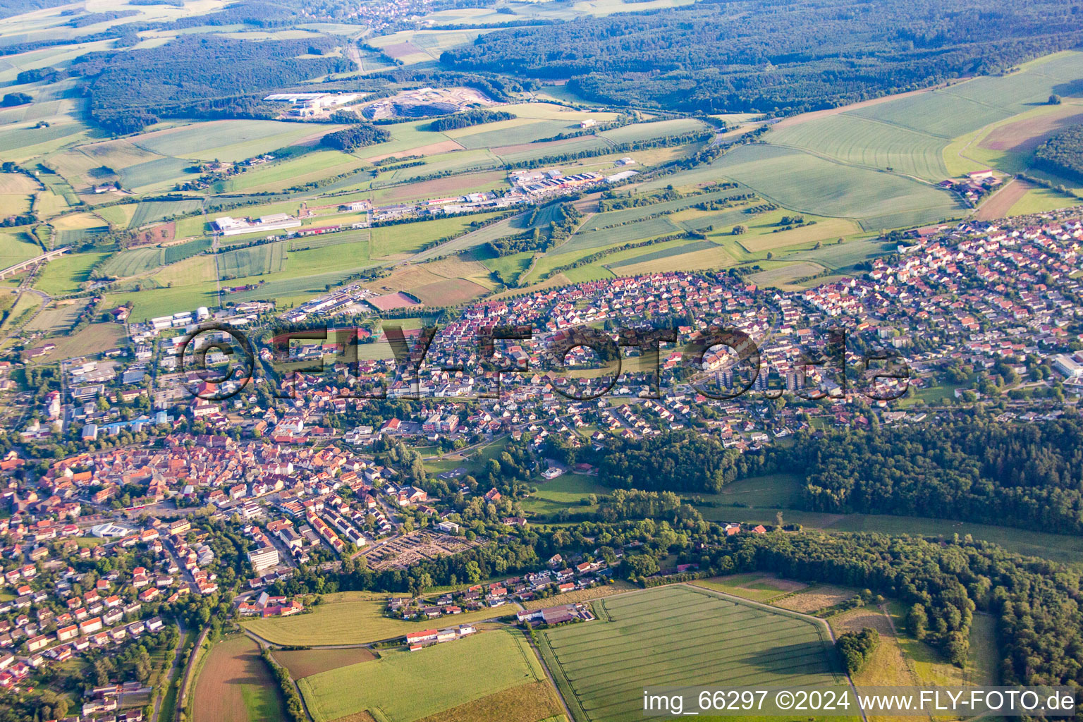 Town View of the streets and houses of the residential areas in Buchen in the state Baden-Wurttemberg, Germany