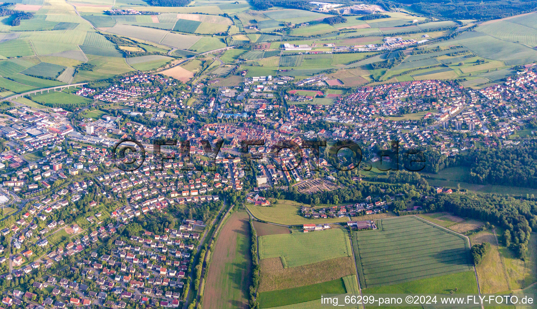 Aerial photograpy of Town View of the streets and houses of the residential areas in Buchen in the state Baden-Wurttemberg, Germany