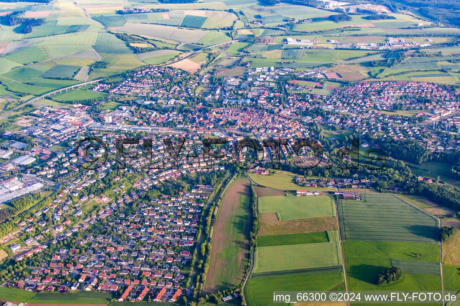 Town View of the streets and houses of the residential areas in Buchen in the state Baden-Wurttemberg, Germany from above