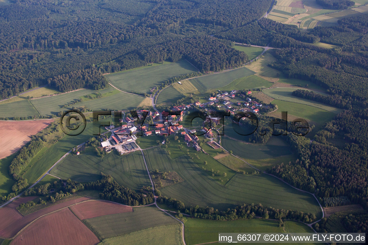 Aerial view of District Oberneudorf in Buchen in the state Baden-Wuerttemberg, Germany