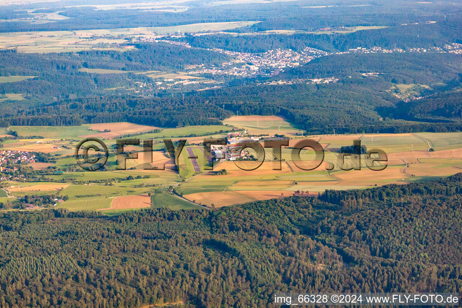 Aerial view of Airport Mosbach Lohrbach EDGM from north in the district Lohrbach in Mosbach in the state Baden-Wuerttemberg, Germany