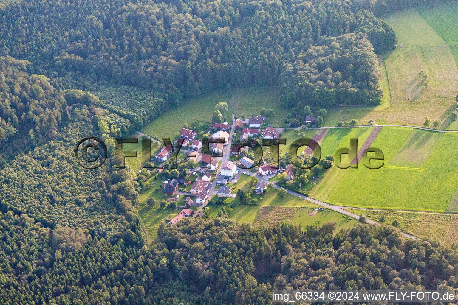 Aerial view of District Oberdielbach in Waldbrunn in the state Baden-Wuerttemberg, Germany