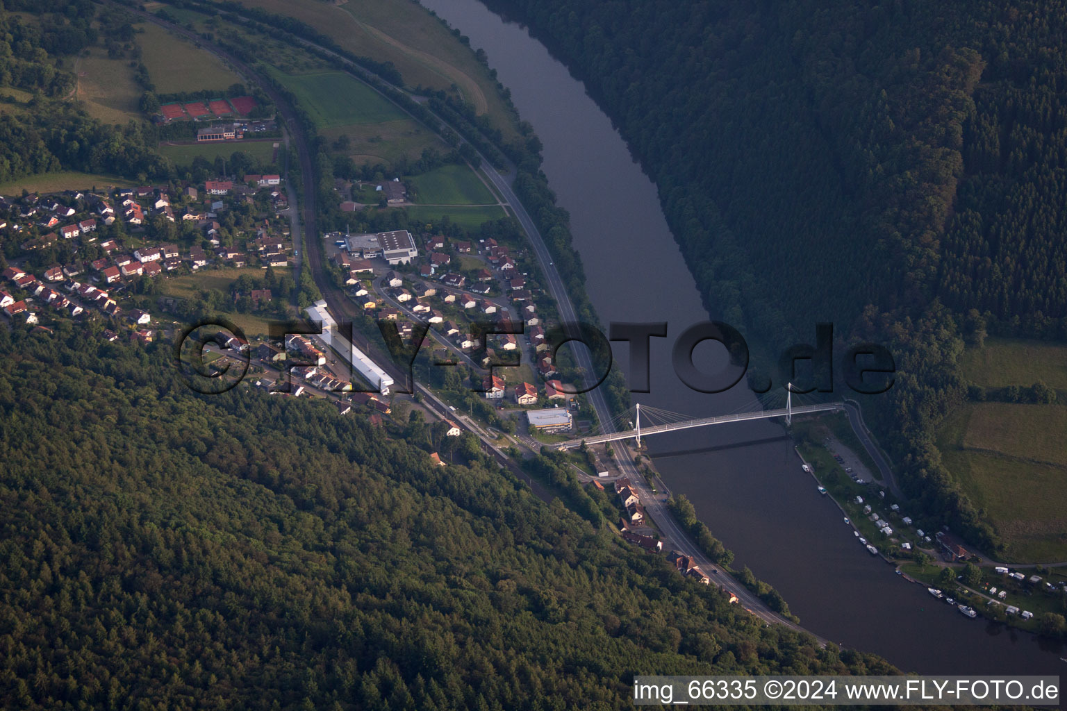 Neckargerach in the state Baden-Wuerttemberg, Germany from above