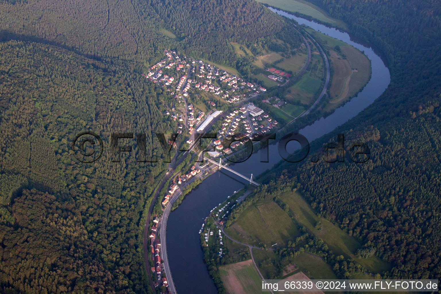 Bird's eye view of Neckargerach in the state Baden-Wuerttemberg, Germany