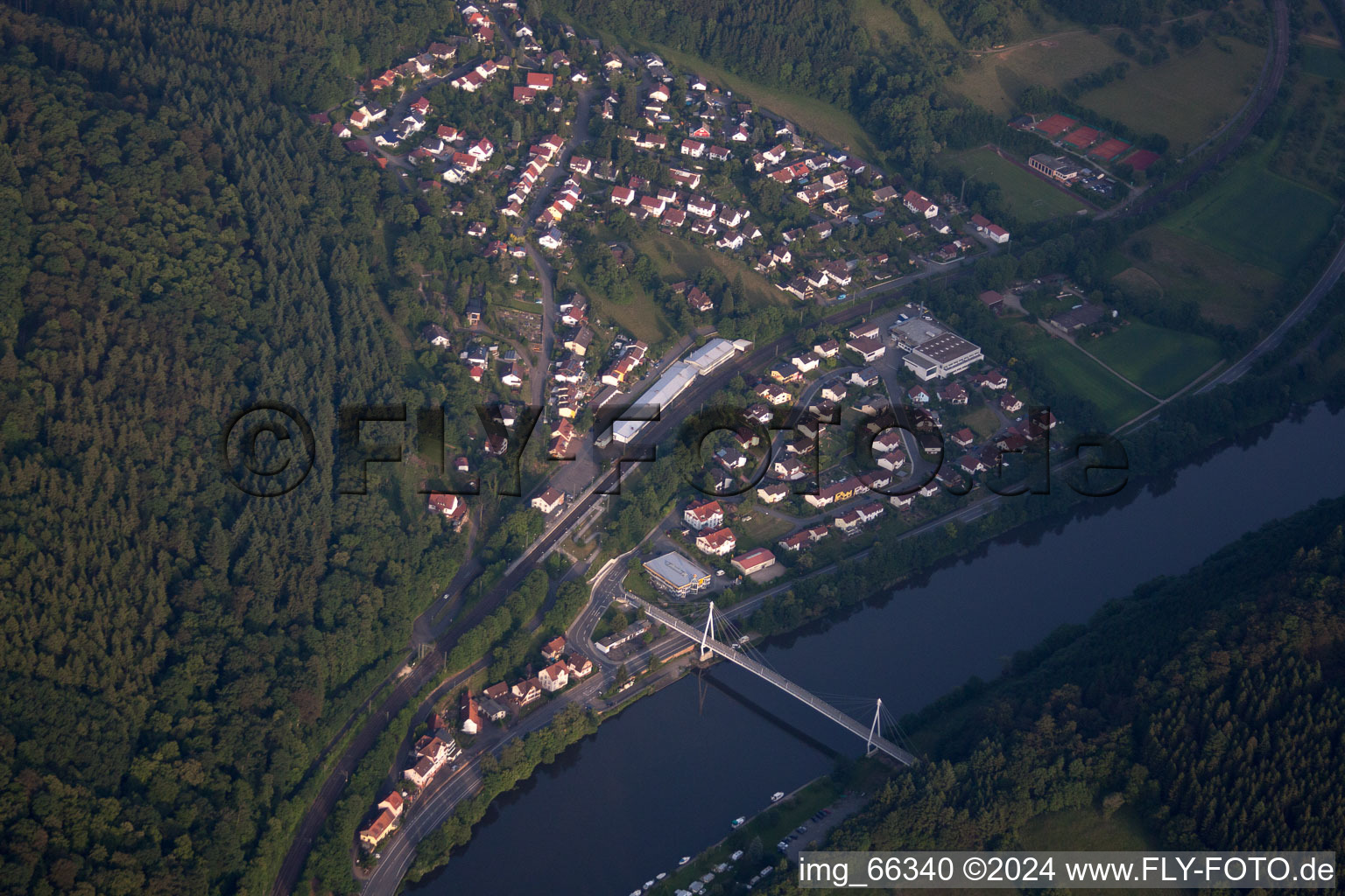 Neckargerach in the state Baden-Wuerttemberg, Germany viewn from the air