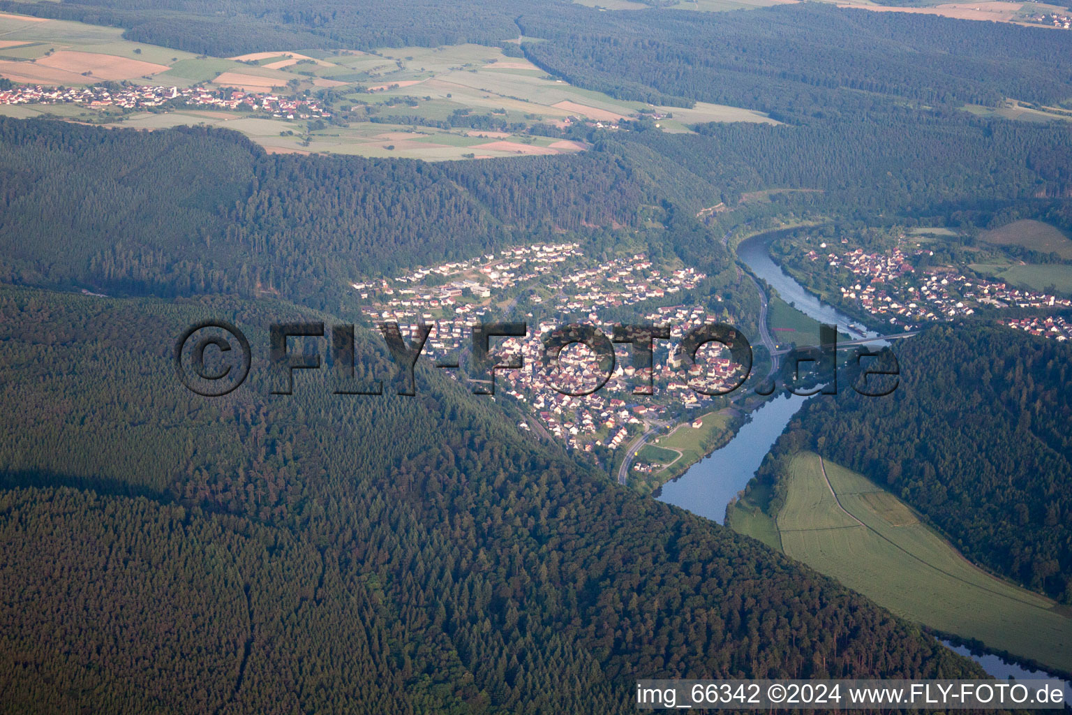 Drone image of Neckargerach in the state Baden-Wuerttemberg, Germany