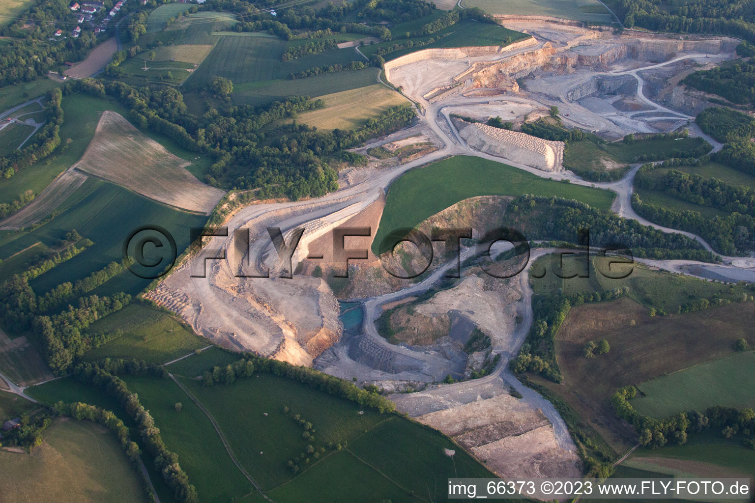 Limestone quarry in Nußloch in the state Baden-Wuerttemberg, Germany viewn from the air