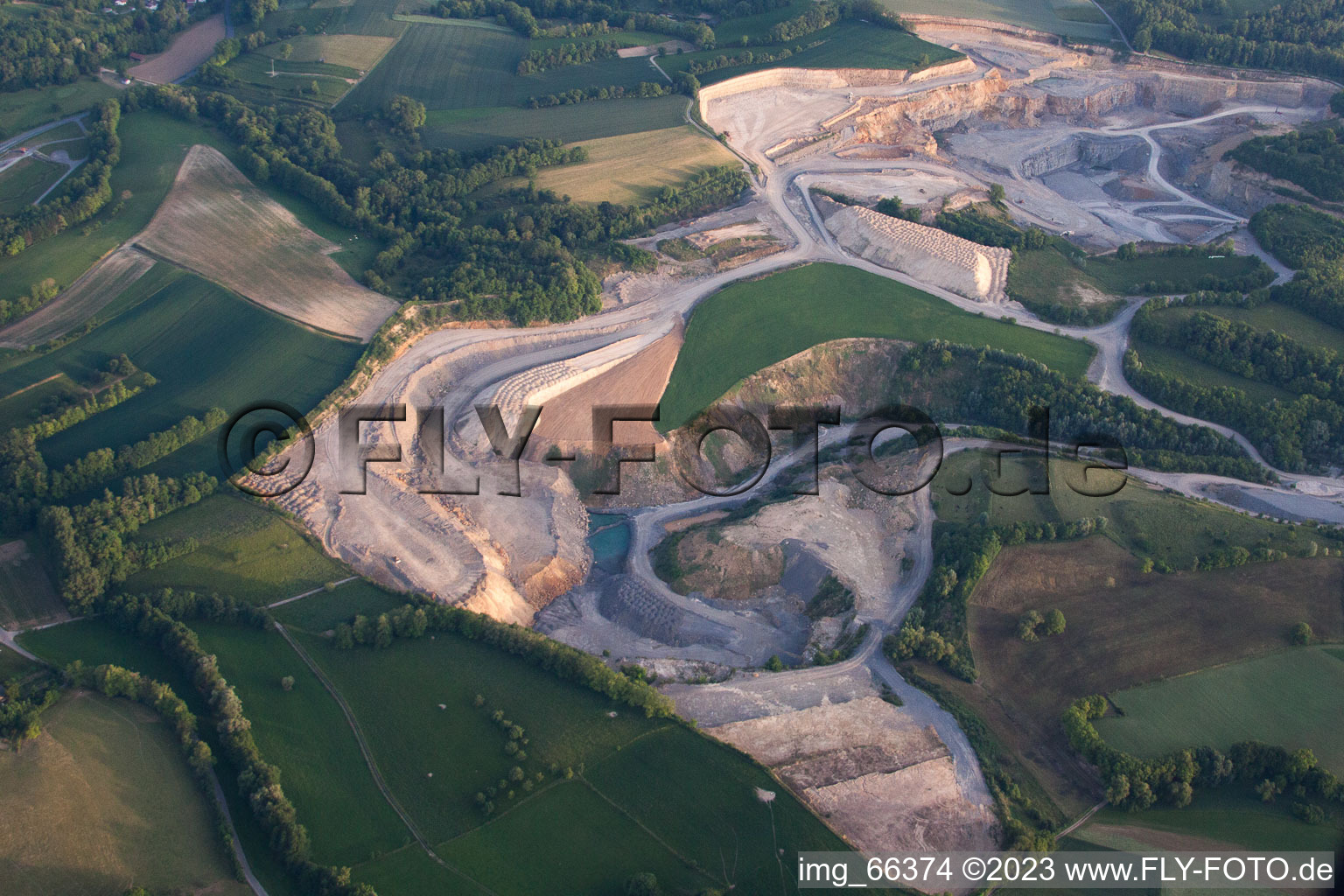 Drone recording of Limestone quarry in Nußloch in the state Baden-Wuerttemberg, Germany