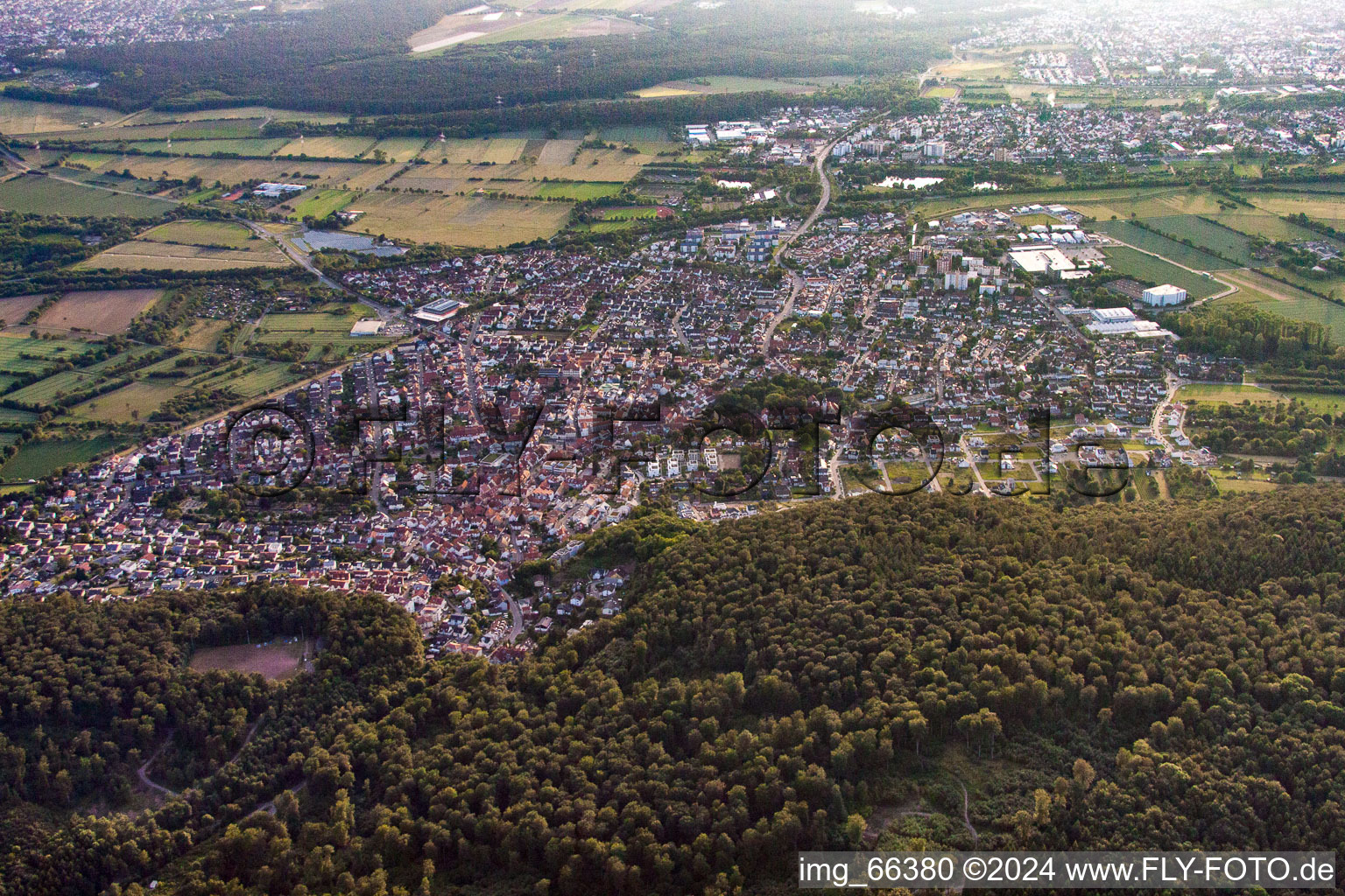 Oblique view of From the east in Nußloch in the state Baden-Wuerttemberg, Germany