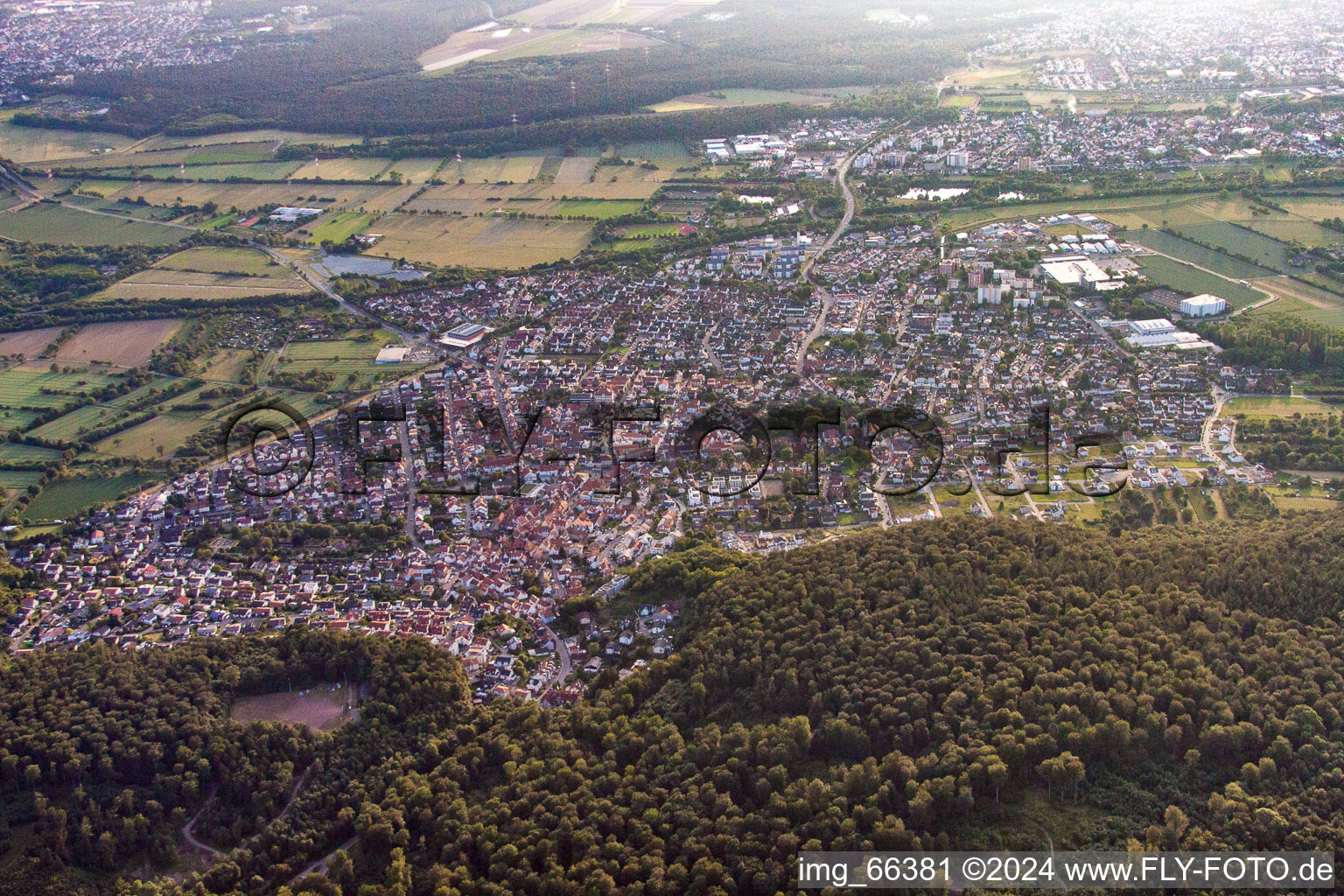 Aerial view of Nußloch in the state Baden-Wuerttemberg, Germany