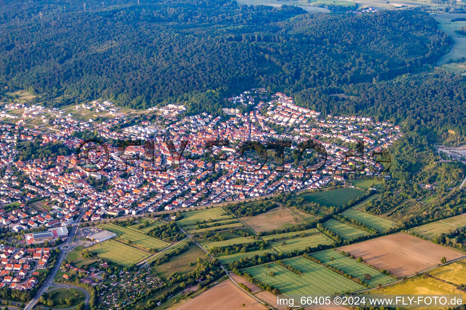 Aerial photograpy of From the southwest in Nußloch in the state Baden-Wuerttemberg, Germany