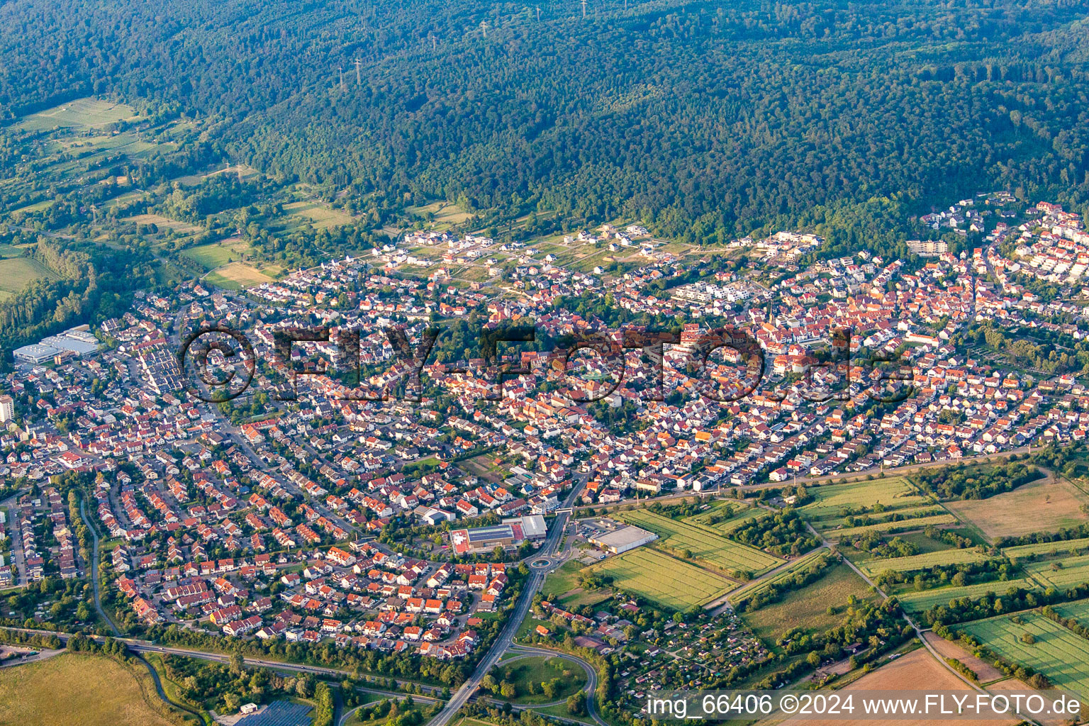 Oblique view of From the southwest in Nußloch in the state Baden-Wuerttemberg, Germany