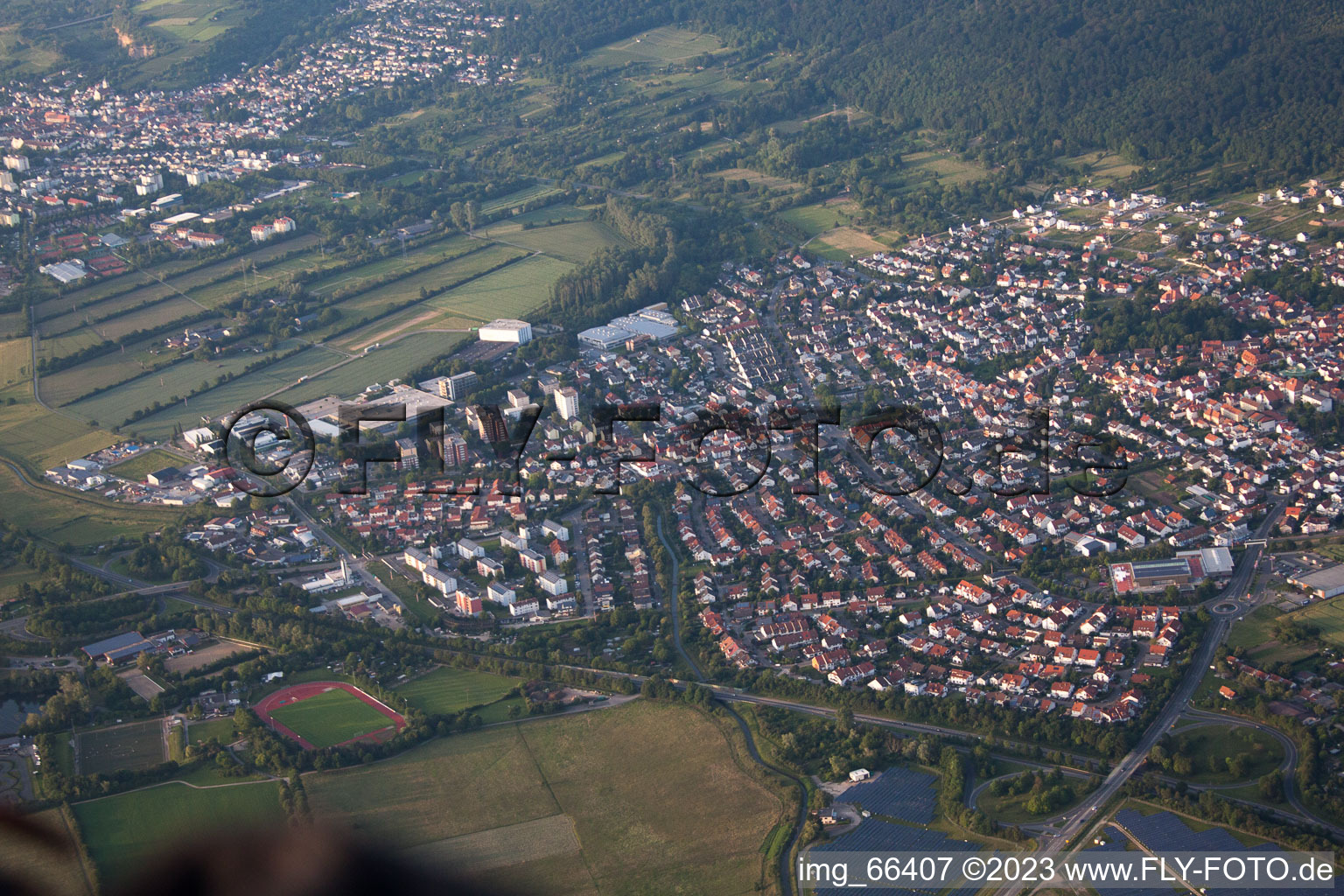 Aerial view of Nußloch in the state Baden-Wuerttemberg, Germany