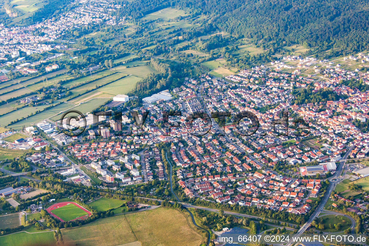 Aerial view of Nußloch in the state Baden-Wuerttemberg, Germany