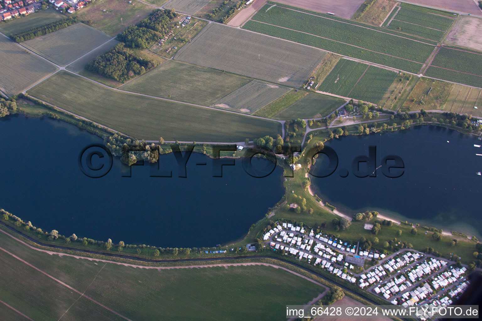 Leisure center of water skiing - racetrack in Sankt Leon-Rot in the state Baden-Wurttemberg, Germany viewn from the air