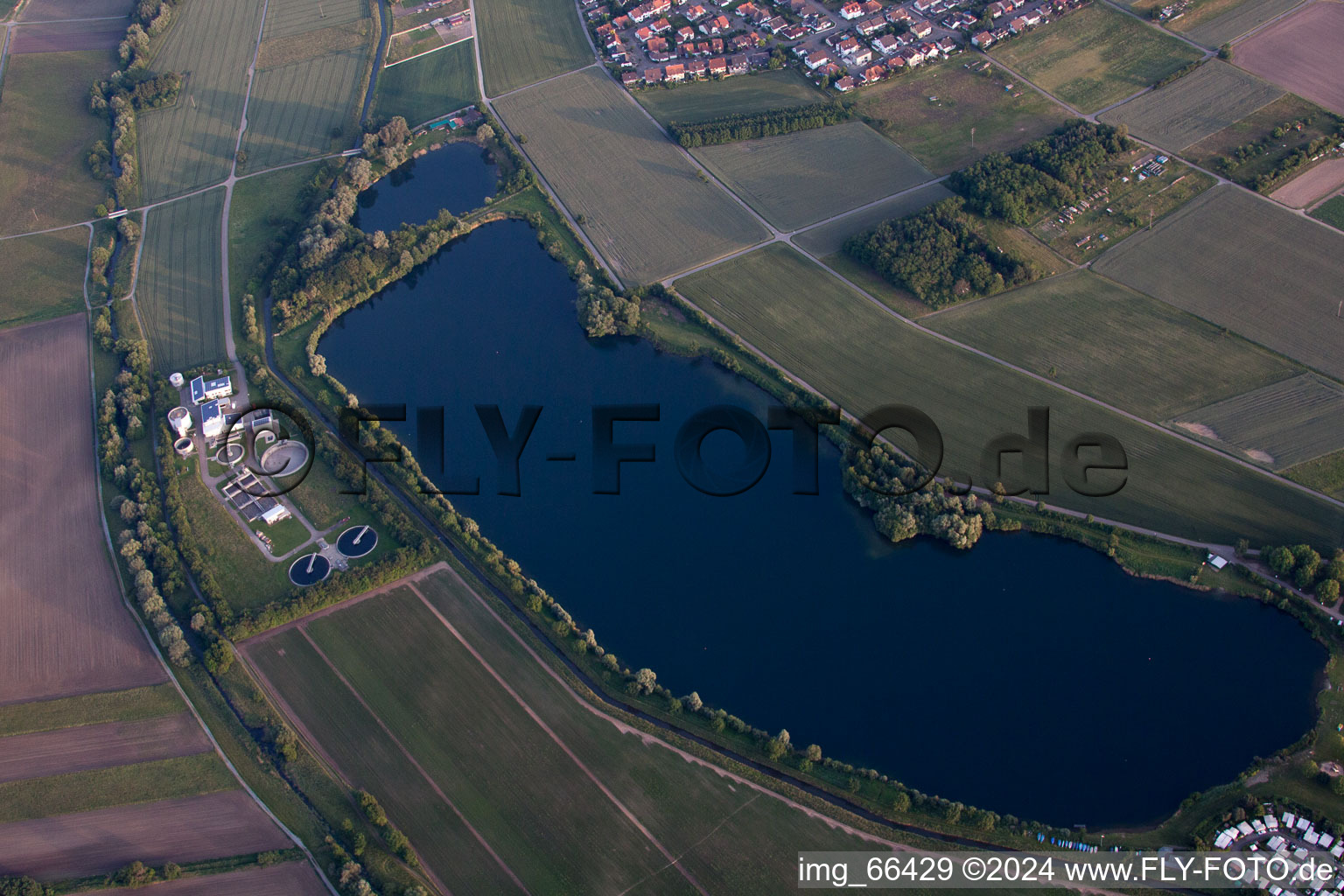 Drone recording of Leisure center of water skiing - racetrack in Sankt Leon-Rot in the state Baden-Wurttemberg, Germany