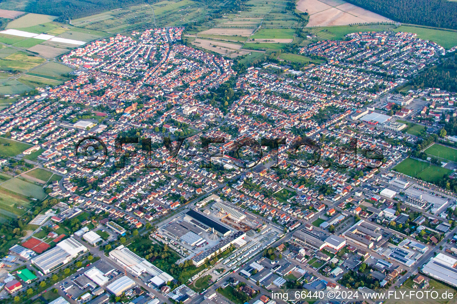 Bird's eye view of District Kirrlach in Waghäusel in the state Baden-Wuerttemberg, Germany