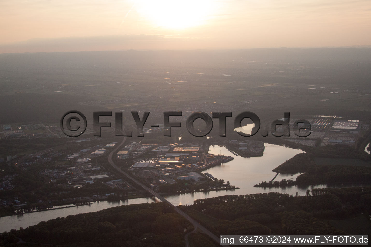 Harbor in Germersheim in the state Rhineland-Palatinate, Germany from above