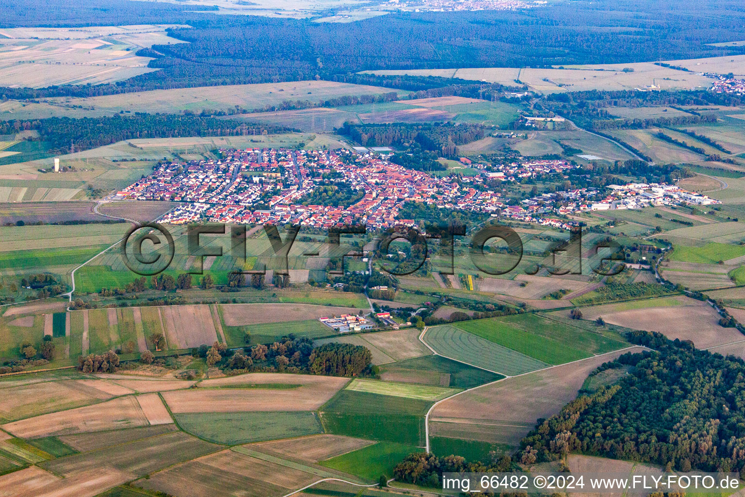 Aerial view of From the northwest in the district Liedolsheim in Dettenheim in the state Baden-Wuerttemberg, Germany