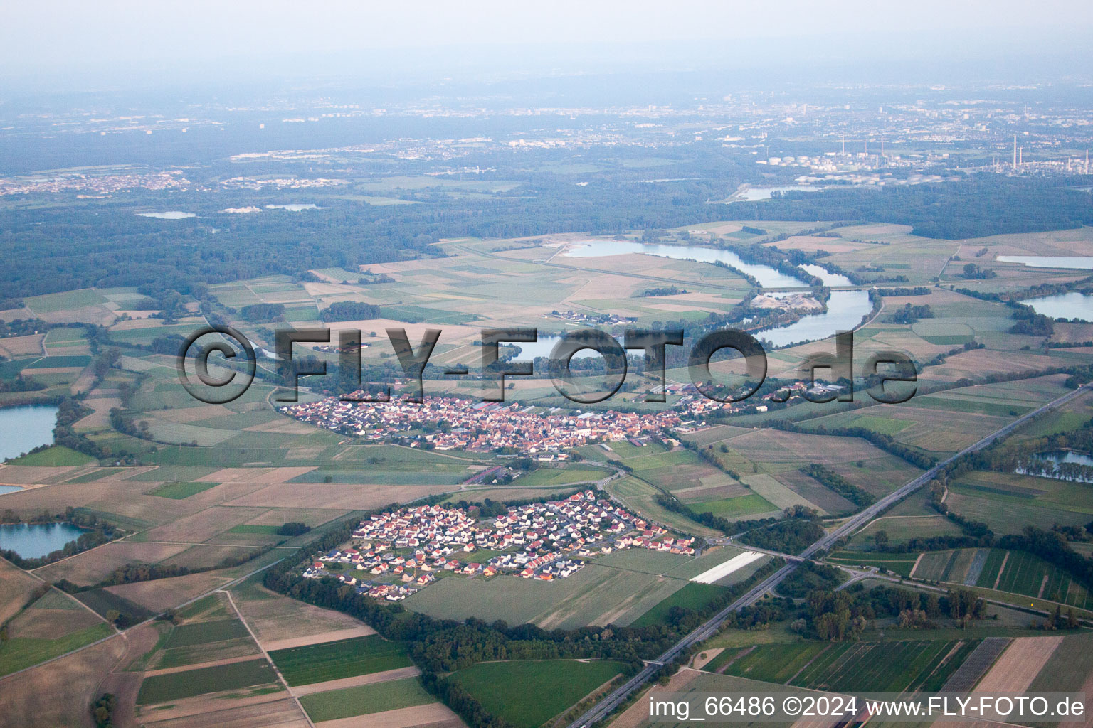 Neupotz in the state Rhineland-Palatinate, Germany viewn from the air