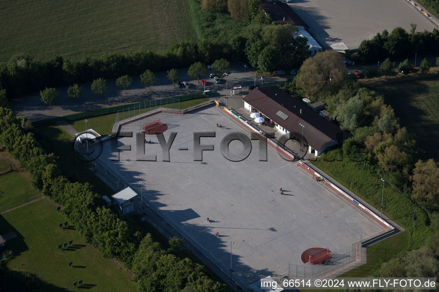 Aerial photograpy of MSC Taifun, cycle ball field in the district Mörsch in Rheinstetten in the state Baden-Wuerttemberg, Germany