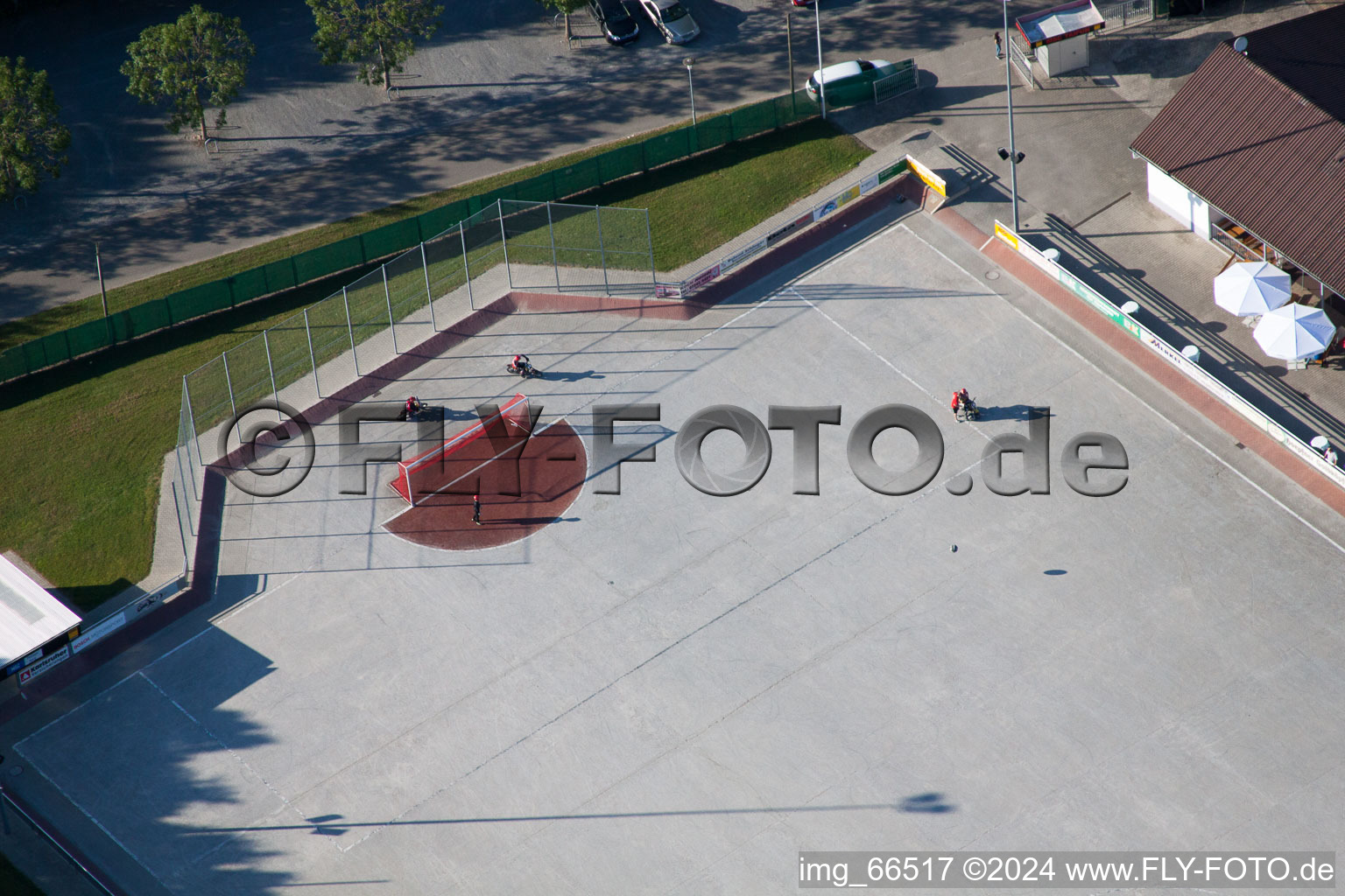 MSC Taifun, cycle ball field in the district Mörsch in Rheinstetten in the state Baden-Wuerttemberg, Germany from above