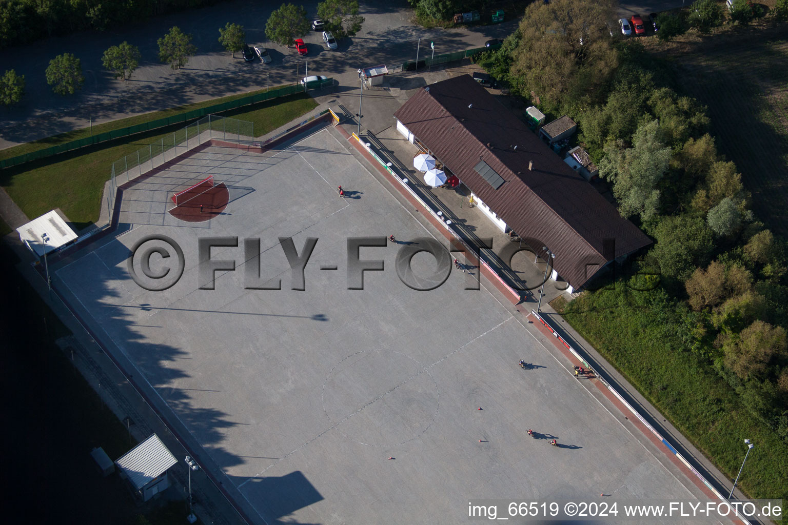 MSC Taifun, cycle ball field in the district Mörsch in Rheinstetten in the state Baden-Wuerttemberg, Germany seen from above