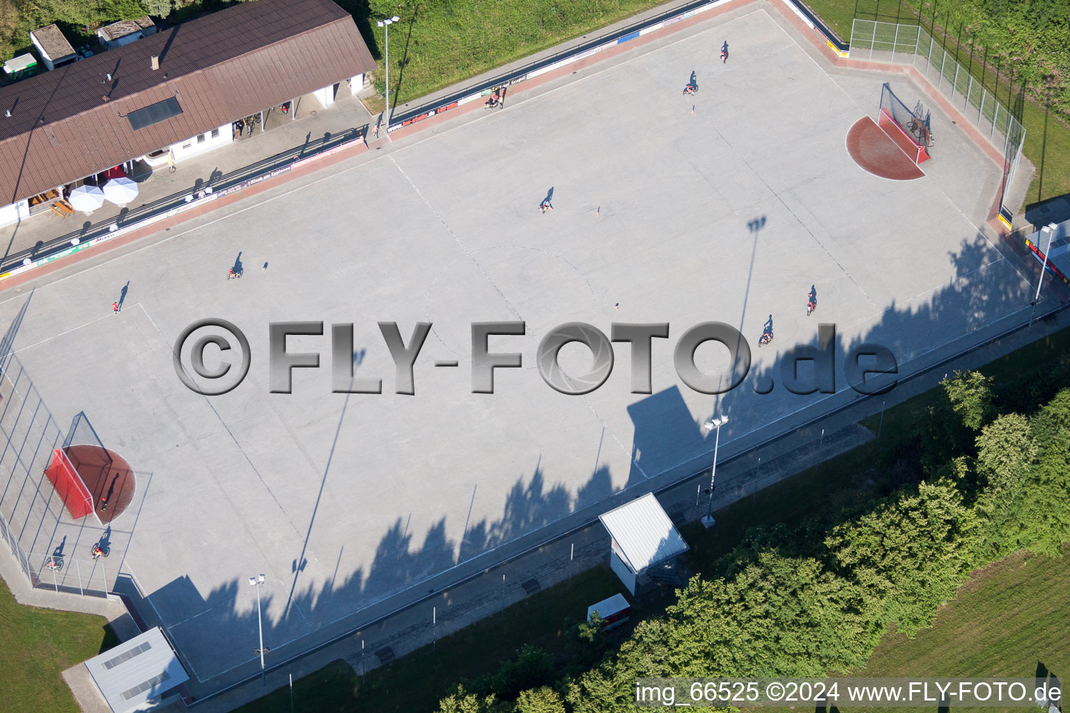 MSC Taifun, cycle ball field in the district Mörsch in Rheinstetten in the state Baden-Wuerttemberg, Germany from the plane