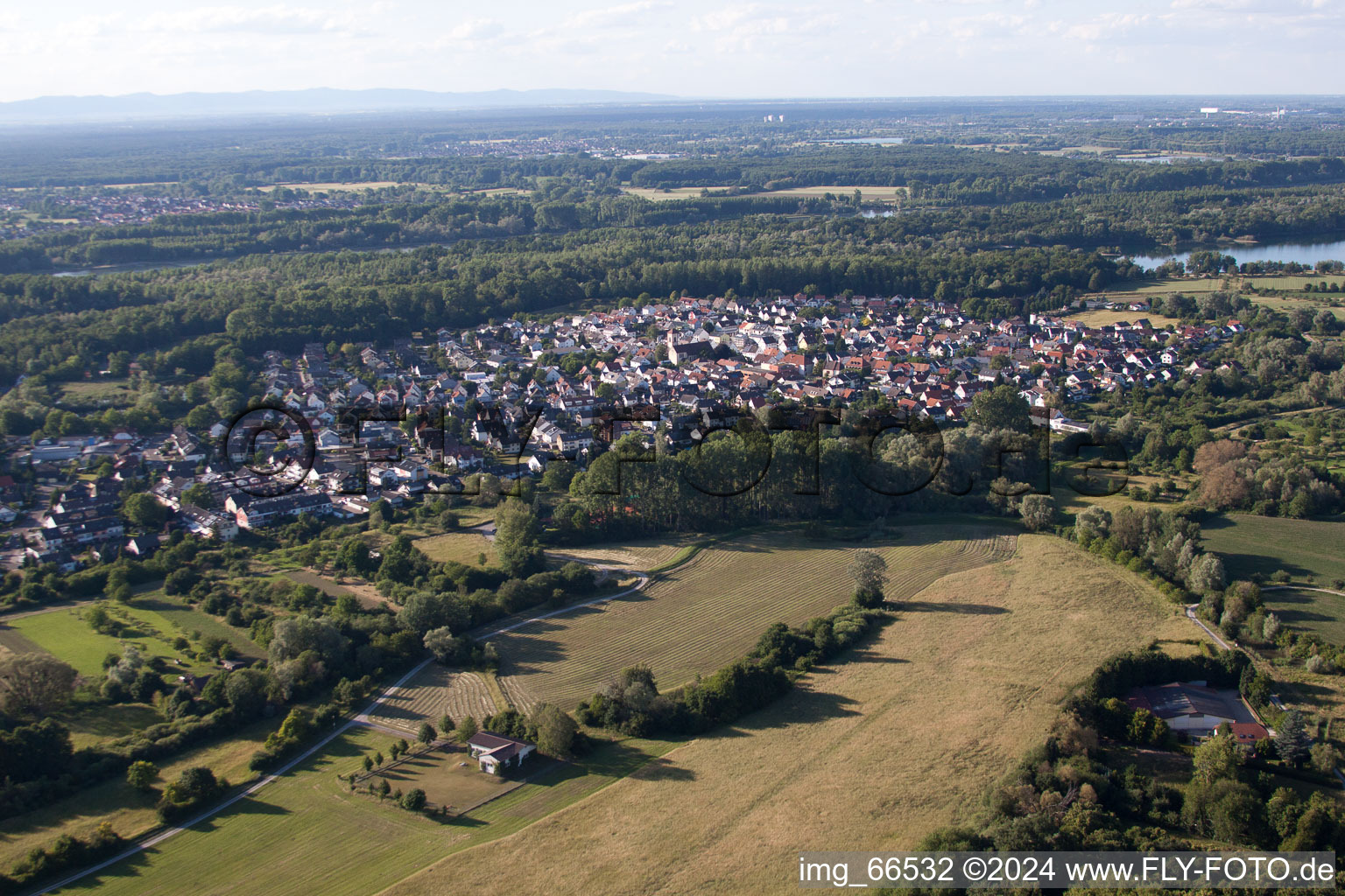 Aerial photograpy of From the southeast in the district Neuburgweier in Rheinstetten in the state Baden-Wuerttemberg, Germany