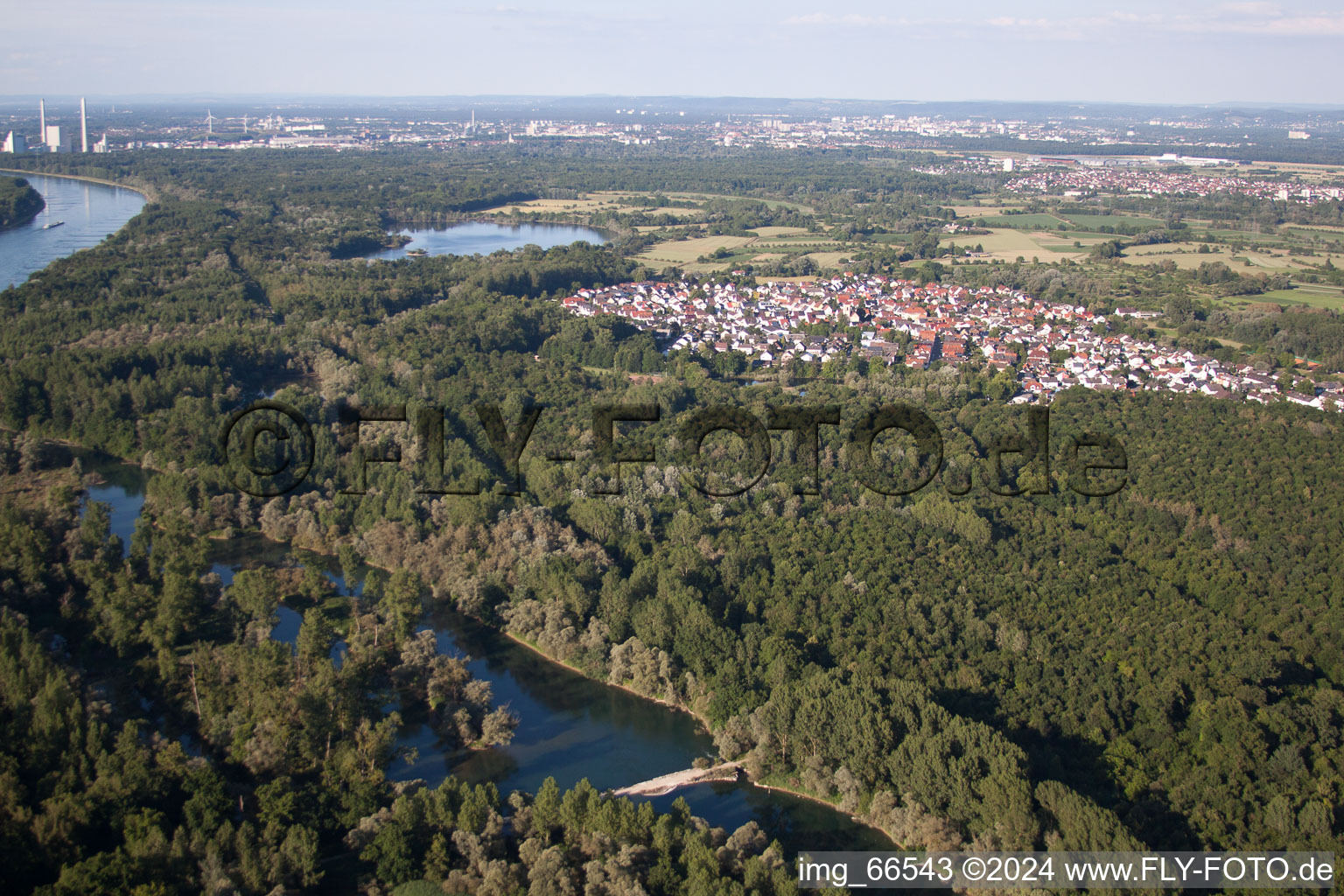 Aerial view of Au am Rhein in the state Baden-Wuerttemberg, Germany