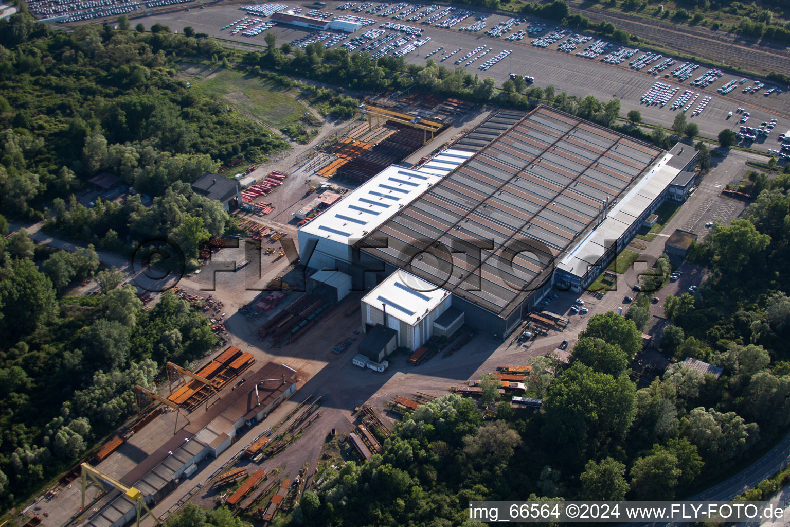 Industry on the Rhine in Lauterbourg in the state Bas-Rhin, France from above