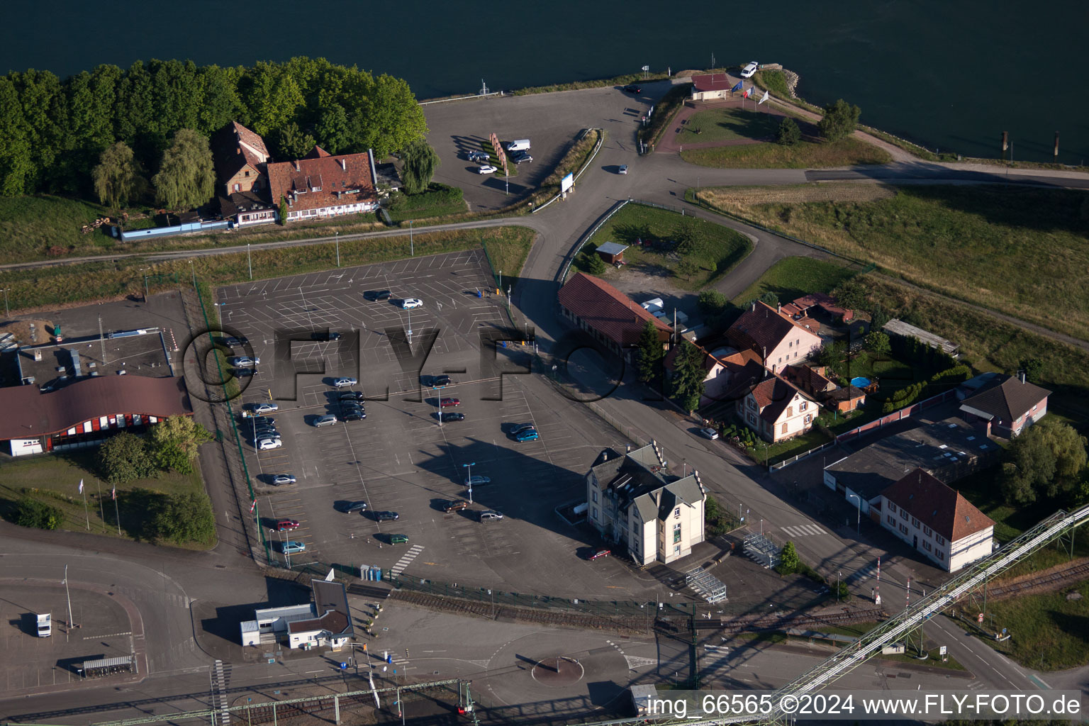 Aerial view of On board the Rhine in Lauterbourg in the state Bas-Rhin, France