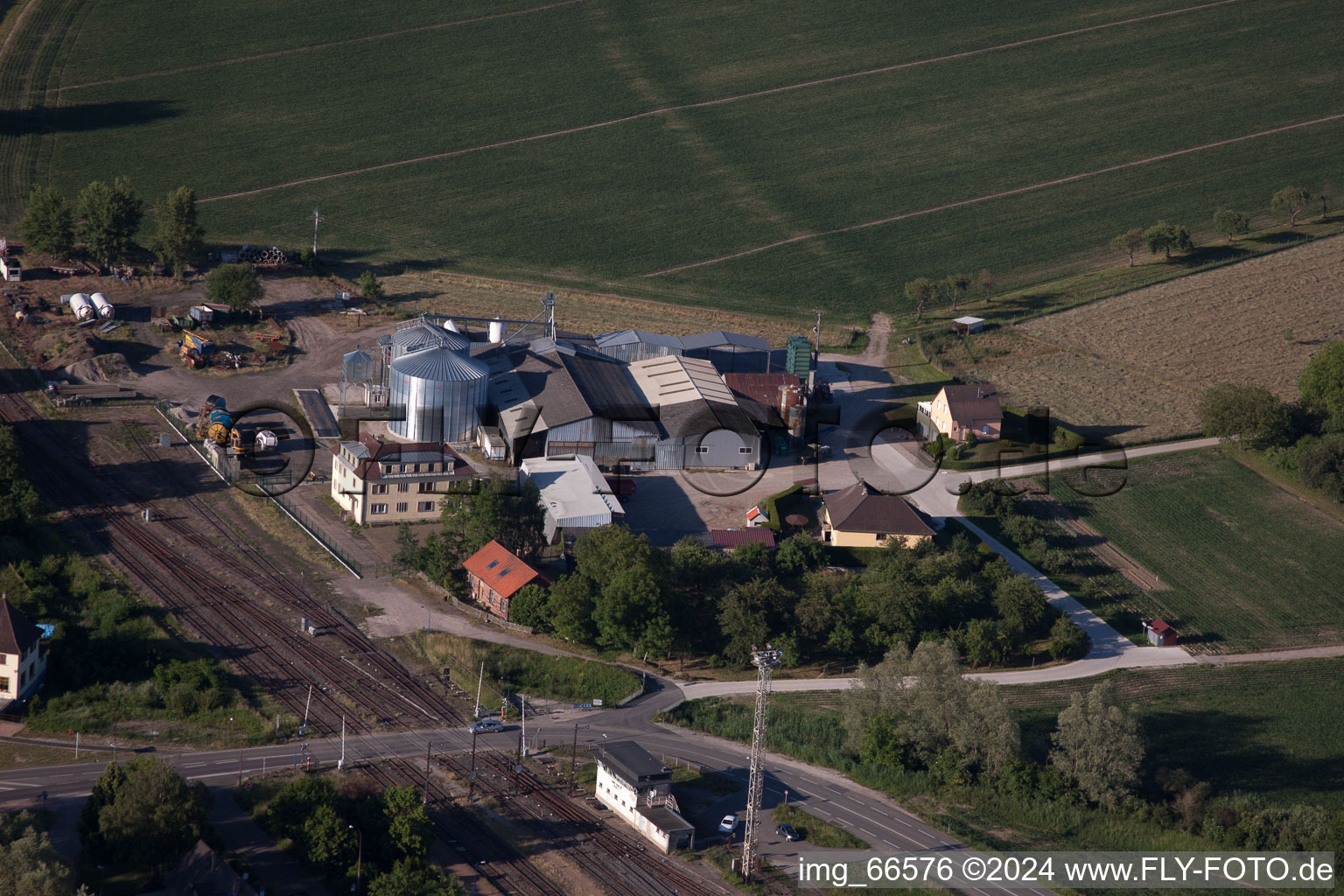 Aerial photograpy of Railroad station in Lauterbourg in the state Bas-Rhin, France